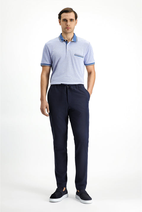 Light Blue Melange Slim Fit Narrow Cut Cotton Patterned Pocket Polo Shirt