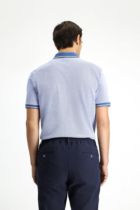 Light Blue Melange Slim Fit Narrow Cut Cotton Patterned Pocket Polo Shirt