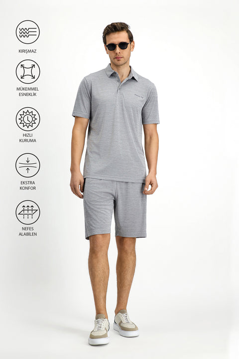 Light Grey Slim Fit Printed Polo Shirt
