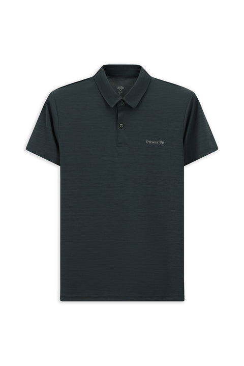 Koyu Antrasit Slim Fit Dar Kesim Baskılı Polo Yaka Tişört