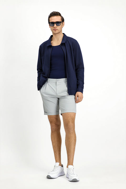 Medium Navy Seasonal Polo Collar Regular Fit Striped Zip-Up Sweatshirt Jacket