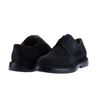 Dark Navy Blue 4 Seasons Lace-up Patterned Nubuck Leather Shoes