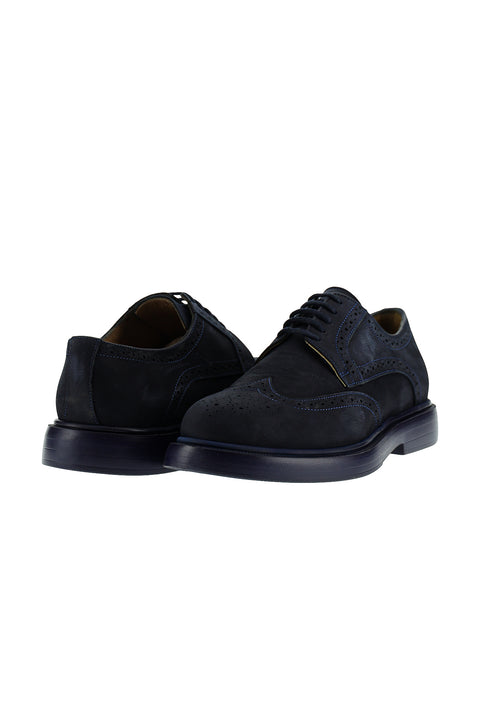 Dark Navy Blue 4 Seasons Lace-up Patterned Nubuck Leather Shoes