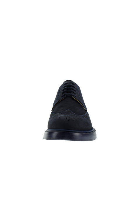 Dark Navy Blue 4 Seasons Lace-up Patterned Nubuck Leather Shoes