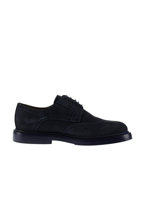 Dark Navy Blue 4 Seasons Lace-up Patterned Nubuck Leather Shoes