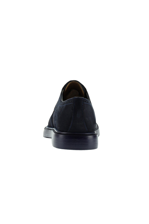 Dark Navy Blue 4 Seasons Lace-up Patterned Nubuck Leather Shoes