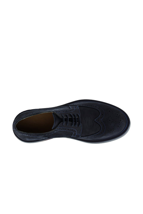 Dark Navy Blue 4 Seasons Lace-up Patterned Nubuck Leather Shoes