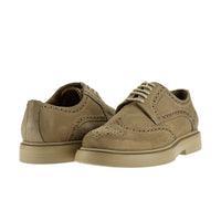 Medium Beige 4-Season Lace-Up Patterned Nubuck Leather Shoes