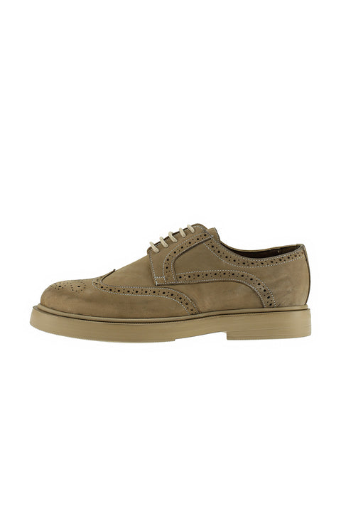 Medium Beige 4-Season Lace-Up Patterned Nubuck Leather Shoes