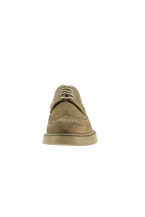Medium Beige 4-Season Lace-Up Patterned Nubuck Leather Shoes