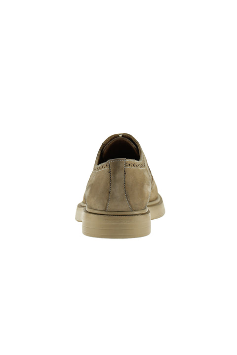 Medium Beige 4-Season Lace-Up Patterned Nubuck Leather Shoes
