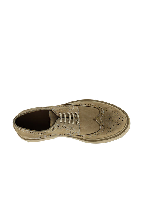 Medium Beige 4-Season Lace-Up Patterned Nubuck Leather Shoes