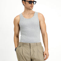 Medium Grey Melange Slim Fit Narrow Cut Cotton Ribbed Tank Top
