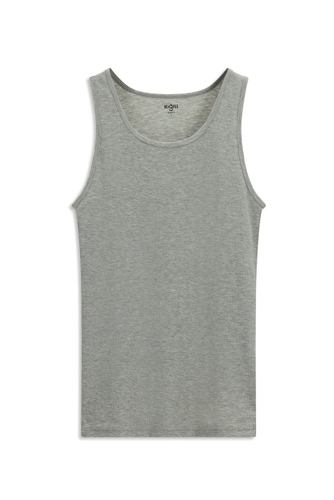 Medium Grey Melange Slim Fit Narrow Cut Cotton Ribbed Tank Top
