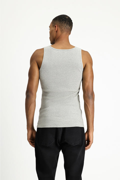 Medium Grey Melange Slim Fit Narrow Cut Cotton Ribbed Tank Top