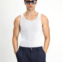 White Slim Fit Narrow Cut Cotton Ribbed Tank Top