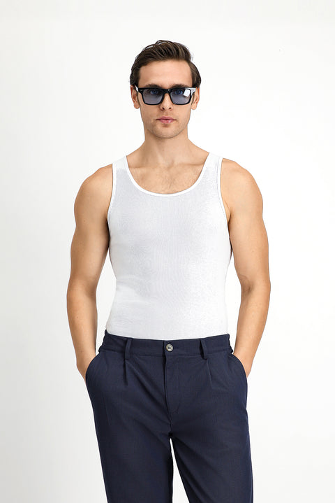 White Slim Fit Narrow Cut Cotton Ribbed Tank Top