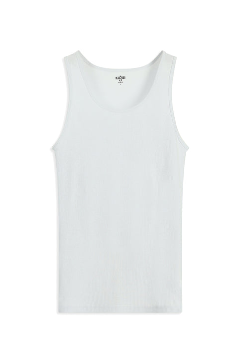 White Slim Fit Narrow Cut Cotton Ribbed Tank Top