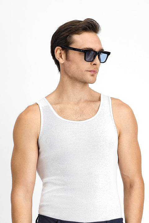 White Slim Fit Narrow Cut Cotton Ribbed Tank Top