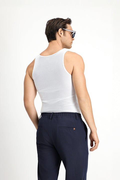 White Slim Fit Narrow Cut Cotton Ribbed Tank Top