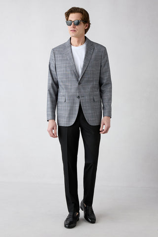  Orta Gri 4 Drop Relaxed Fit Rahat Kesim Mono Yaka Klasik Ekose Ceket