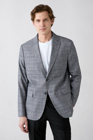  Orta Gri 7 Drop Slim Fit Dar Kesim Mono Yaka Klasik Ekose Ceket