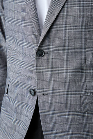  Orta Gri 7 Drop Slim Fit Dar Kesim Mono Yaka Klasik Ekose Ceket