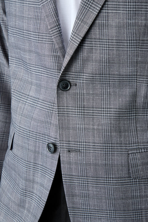 Medium Gray 6-Drop Regular Fit Standard Cut Notch Lapel Classic Plaid Jacket
