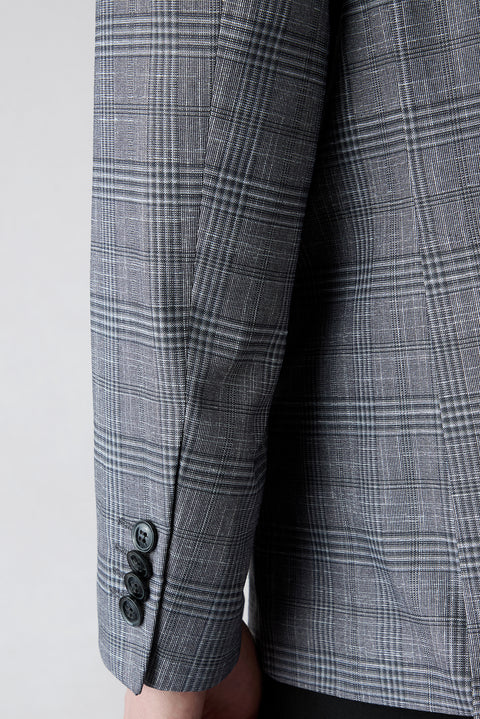 Orta Gri 7 Drop Slim Fit Dar Kesim Mono Yaka Klasik Ekose Ceket