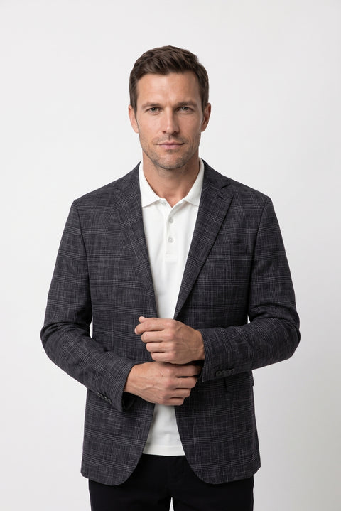 Dark Charcoal 7 Drop Slim Fit Narrow Lapel Classic Plaid Jacket