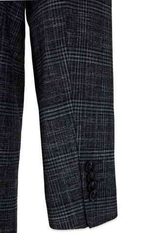  Koyu Füme 7 Drop Slim Fit Dar Kesim Mono Yaka Klasik Ekose Ceket