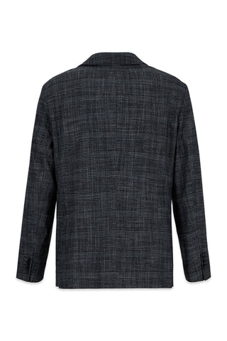  Koyu Füme 7 Drop Slim Fit Dar Kesim Mono Yaka Klasik Ekose Ceket