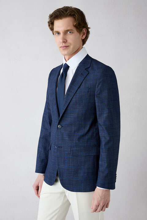 Light Blue 7 Drop Slim Fit Narrow Cut Peak Lapel Classic Plaid Jacket