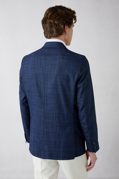 Light Navy 6-Drop Regular Fit Standard Cut Notch Lapel Classic Plaid Jacket