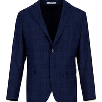 Medium Navy 7 Drop Slim Fit Notch Lapel Classic Plaid Jacket