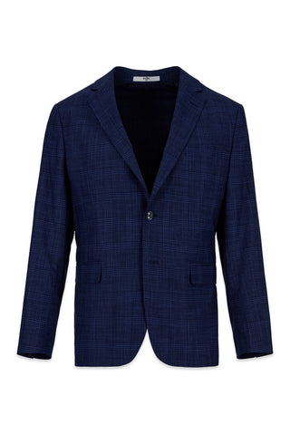  Orta Lacivert 7 Drop Slim Fit Dar Kesim Mono Yaka Klasik Ekose Ceket