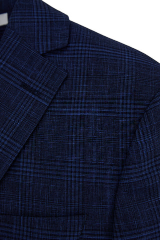  Orta Lacivert 7 Drop Slim Fit Dar Kesim Mono Yaka Klasik Ekose Ceket