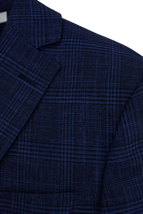 Medium Navy 7 Drop Slim Fit Notch Lapel Classic Plaid Jacket