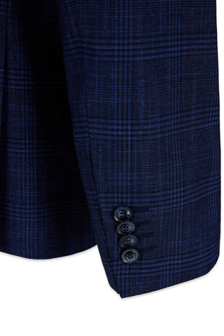  Orta Lacivert 7 Drop Slim Fit Dar Kesim Mono Yaka Klasik Ekose Ceket