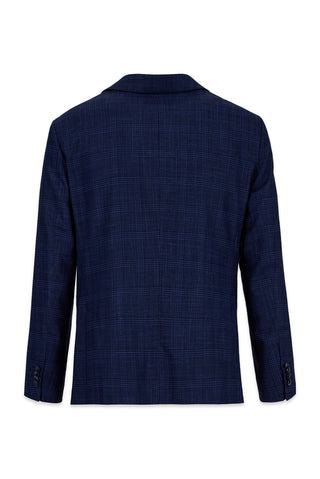  Orta Lacivert 4 Drop Relaxed Fit Rahat Kesim Mono Yaka Klasik Ekose Ceket