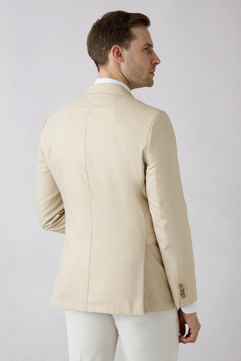Açık Bej 4 Drop Relaxed Fit Rahat Kesim Mono Yaka Desenli Likralı Klasik Ceket