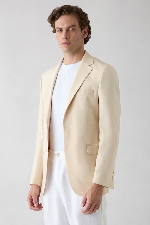 Krem 4 Drop Relaxed Fit Rahat Kesim Mono Yaka Desenli Likralı Klasik Ceket