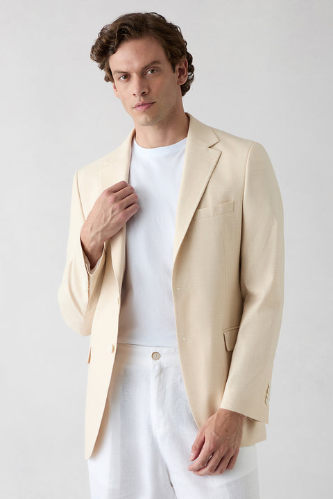 Krem 4 Drop Relaxed Fit Rahat Kesim Mono Yaka Desenli Likralı Klasik Ceket