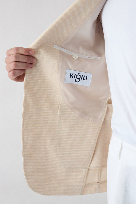 Krem 4 Drop Relaxed Fit Rahat Kesim Mono Yaka Desenli Likralı Klasik Ceket