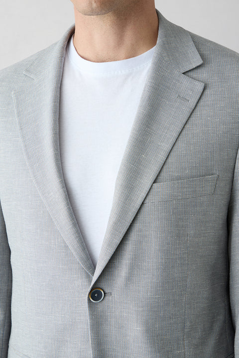 Light Gray 6-Drop Regular Fit Standard Cut Notch Lapel Patterned Classic Linen Blend Jacket