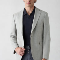 Mid-Grey 7-Drop Slim Fit Narrow Lapel Patterned Classic Linen Blend Jacket
