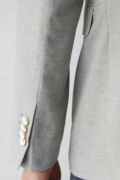 Mid-Grey 7-Drop Slim Fit Narrow Lapel Patterned Classic Linen Blend Jacket