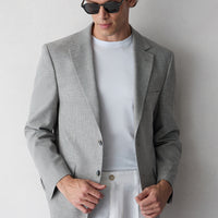 Light Smoked 6 Drop Regular Fit Standard Cut Notch Lapel Patterned Classic Linen Blend Jacket