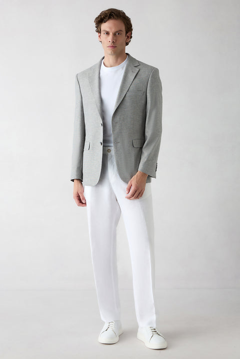 Light Smoked 6 Drop Regular Fit Standard Cut Notch Lapel Patterned Classic Linen Blend Jacket