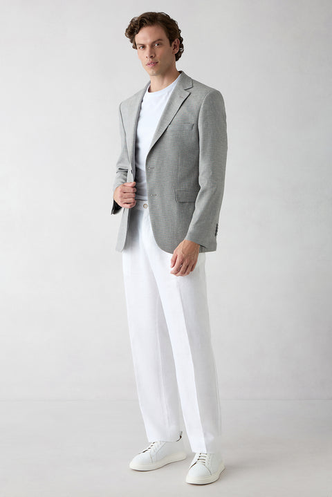 Light Smoked 6 Drop Regular Fit Standard Cut Notch Lapel Patterned Classic Linen Blend Jacket